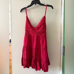 Red Sleeveless Crochet Dress